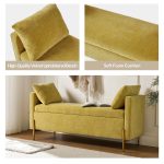 Arrigo Mustard Velvet Modern Storage Bench with Gold Legs 9 Arrigo Mustard Velvet Modern Storage Bench with Gold Legs