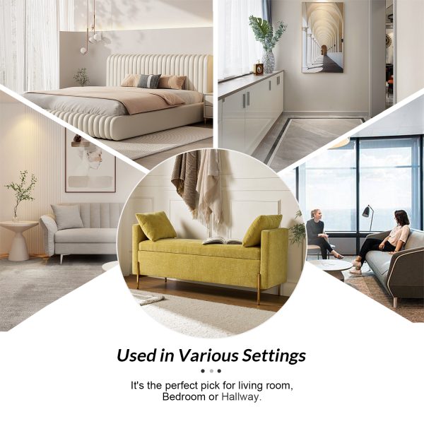 Arrigo Mustard Velvet Modern Storage Bench with Gold Legs 4