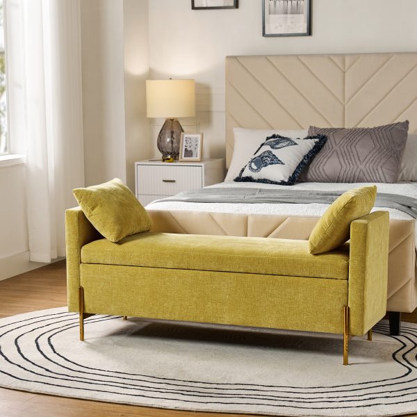 Arrigo Mustard Velvet Modern Storage Bench with Gold Legs
