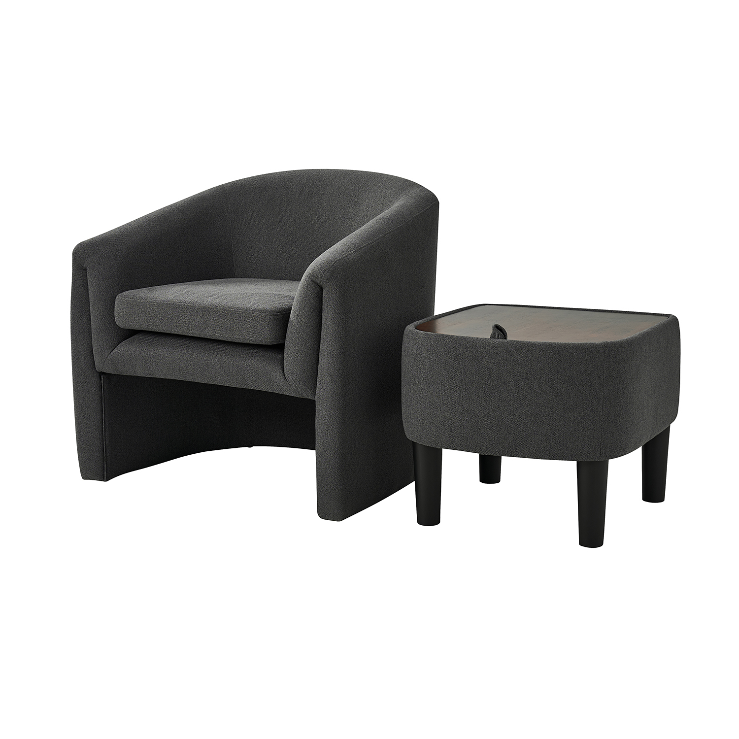 Arturo Charcoal Linen Barrel Accent Chair with Storage Ottoman 2 Arturo Charcoal Linen Barrel Accent Chair with Storage Ottoman - Image 2
