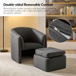 Arturo Charcoal Linen Barrel Accent Chair with Storage Ottoman 10 Arturo Charcoal Linen Barrel Accent Chair with Storage Ottoman