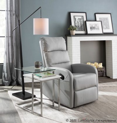 Arturo Contemporary Black Floor Lamp with Grey Fabric Shade
