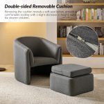 Arturo Grey Linen Barrel Accent Chair with Storage Ottoman 10 Arturo Grey Linen Barrel Accent Chair with Storage Ottoman