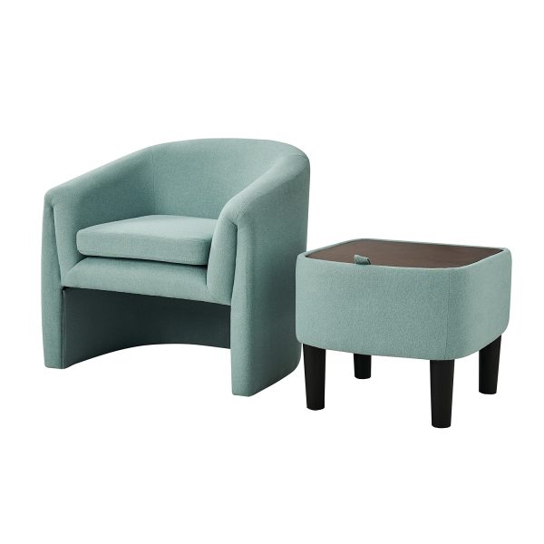 Arturo Teal Linen Barrel Armchair with Storage Ottoman 1
