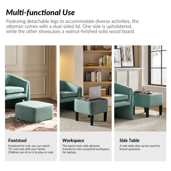 Arturo Teal Linen Barrel Armchair with Storage Ottoman 3