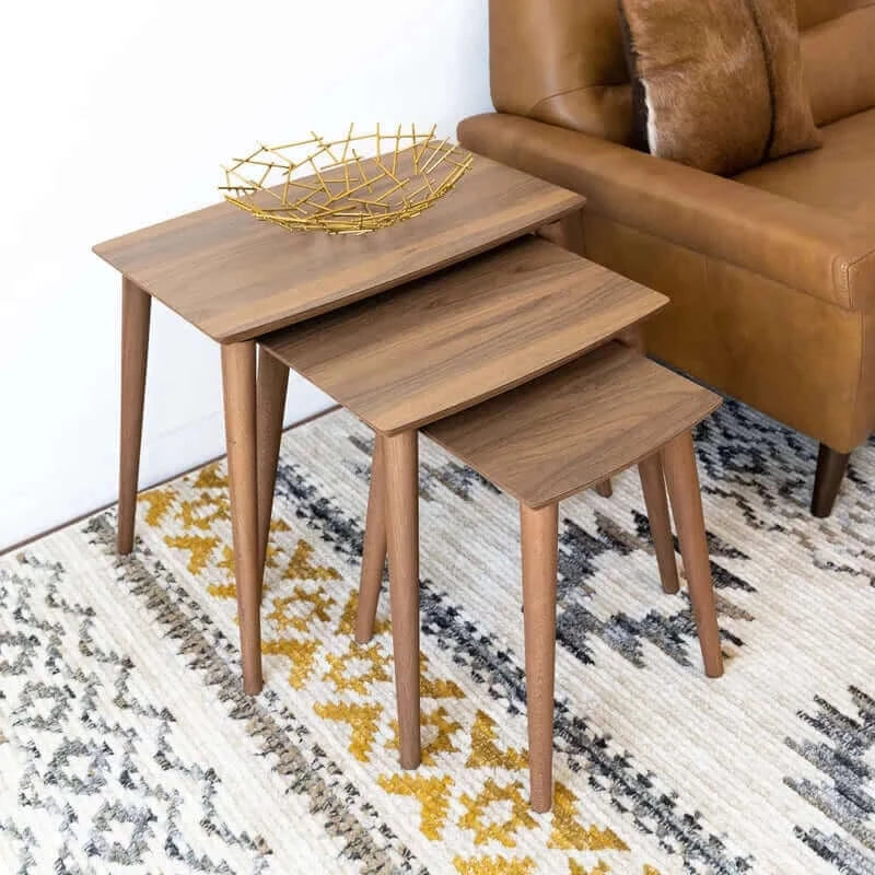 Brown Wood Mid-Century Modern Nesting Side Tables (Set of 3) 4 Brown Wood Mid-Century Modern Nesting Side Tables (Set of 3) - Image 4