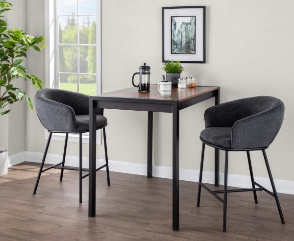 Ashland Black Steel Charcoal Fabric Contemporary Counter Stools Set of 2 1