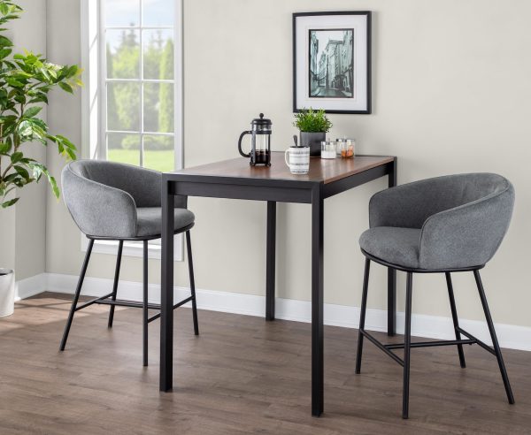 Ashland Black Steel and Grey Fabric Counter Stool Set of 2 1