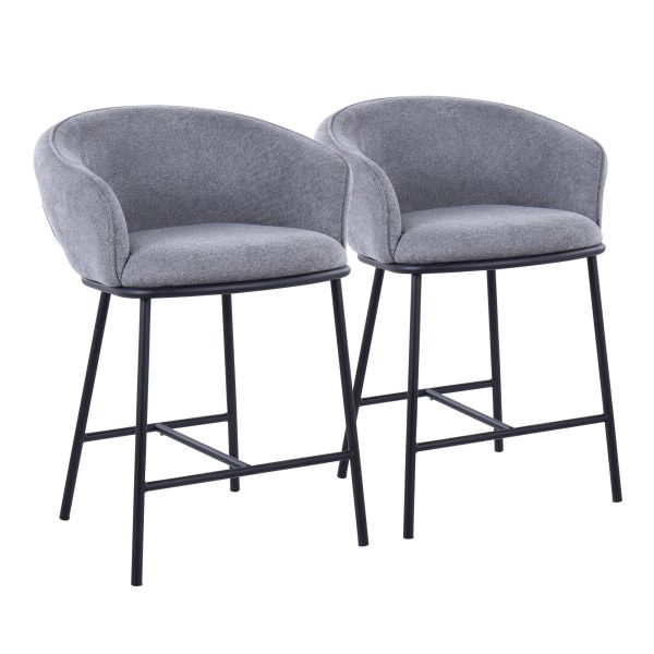 Ashland Black Steel and Grey Fabric Counter Stool Set of 2 2