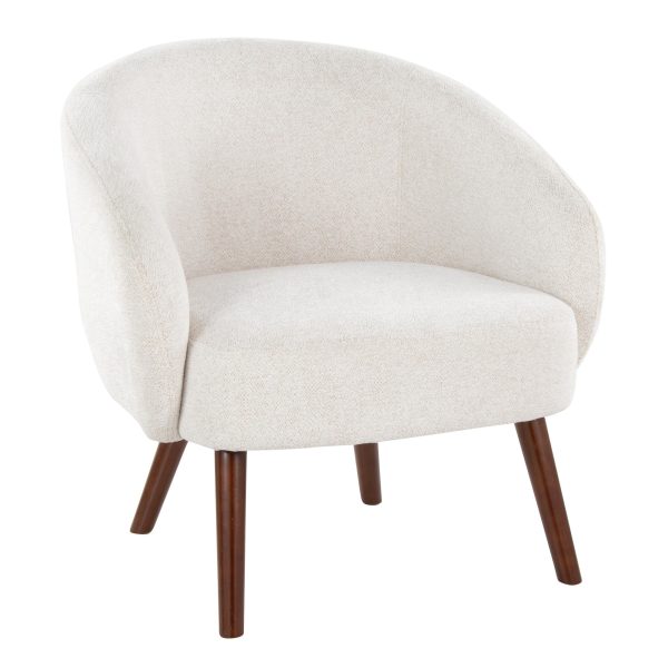 Ashland Cream Fabric Contemporary Lounge Chair Walnut Wood Legs 3