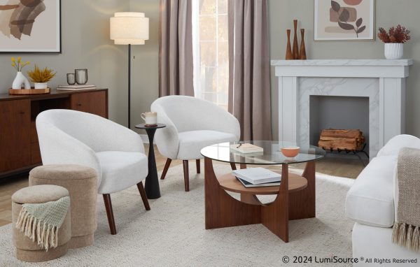 Ashland Cream Fabric Contemporary Lounge Chair Walnut Wood Legs