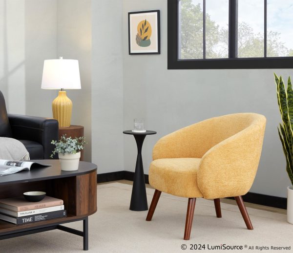 Ashland Yellow Fabric Contemporary Lounge Chair Walnut Legs 1
