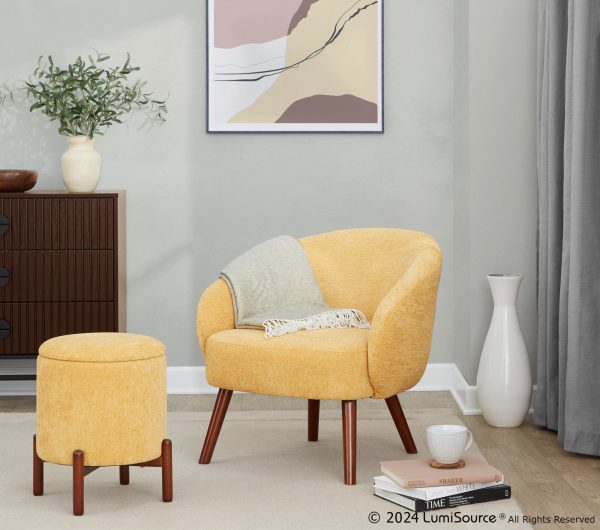 Ashland Yellow Fabric Contemporary Lounge Chair Walnut Legs