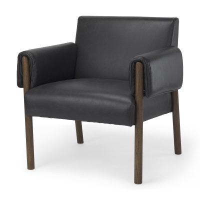 Ashton Black Faux Leather w/ Dark Brown Wood Accent Chair