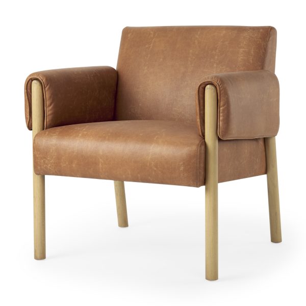 Ashton Brown Faux Leather w Light Wood Accent Chair
