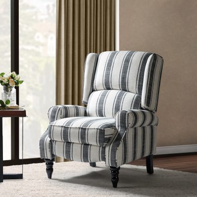 Asikli Black Wingback Fabric Manual Recliner with Rubber Legs