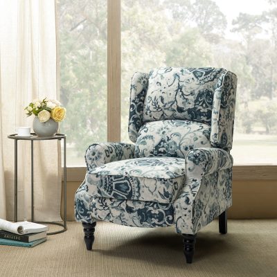 Asikli Floral Fabric Wingback Manual Recliner