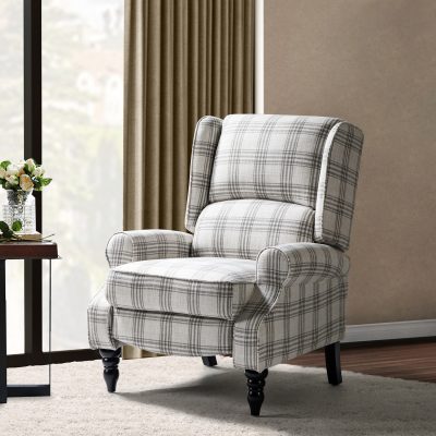 Asikli GeometricGrey Fabric Wingback Manual Recliner