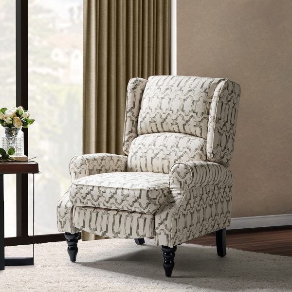 Asikli Grey Wingback Fabric Manual Recliner Rubber Legs
