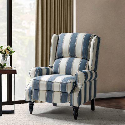 Asikli Navy Wingback Fabric Manual Recliner with Rubber Legs