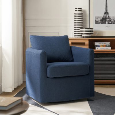 Asser Navy Linen Look 360 Swivel Accent Chair