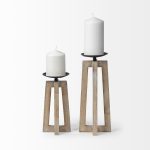 Astra Small Light Brown Wood Pedestal Base Table Candle Holder