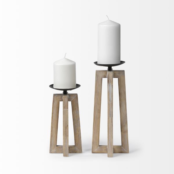 Astra Small Light Brown Wood Pedestal Base Table Candle Holder 3