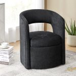 Athena Black Chenille Hollowed-out Backrest Dining Chair with Storage