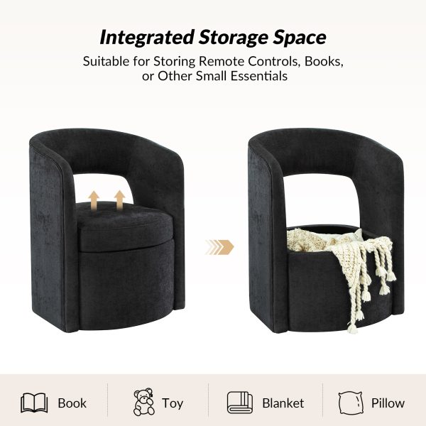 Athena Black Chenille Hollowed out Backrest Dining Chair with Storage 3