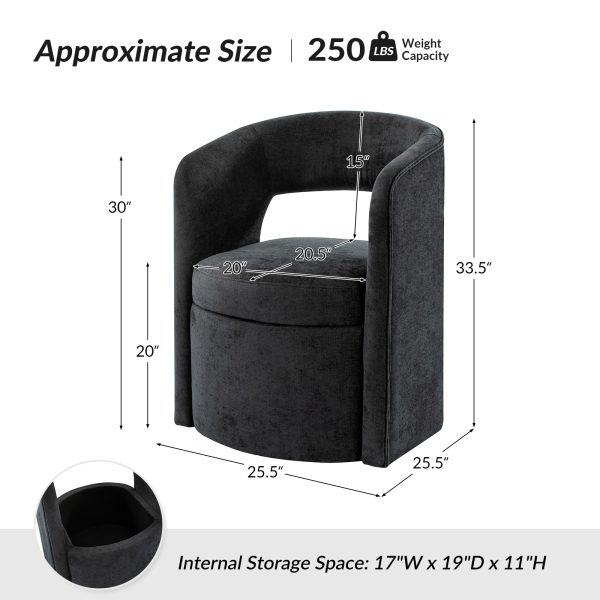 Athena Black Chenille Hollowed out Backrest Dining Chair with Storage 4
