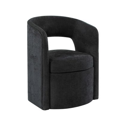 Athena Black Chenille Hollowed-out Backrest Dining Chair with Storage