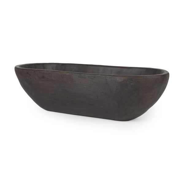 Athena Extra Large Oblong Black Brown Reclaimed Wood Bowl