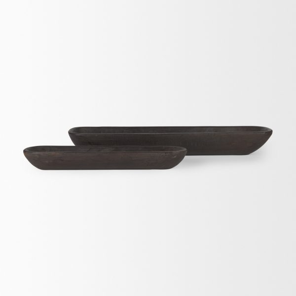 Athena Set of 2 Extra Large Black Brown Reclaimed Wood Trays 1
