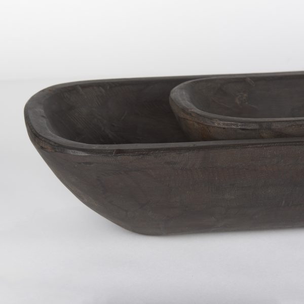 Athena Set of 2 Extra Large Black Brown Reclaimed Wood Trays 5