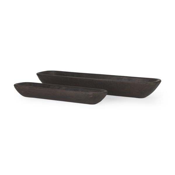 Athena Set of 2 Extra Large Black Brown Reclaimed Wood Trays