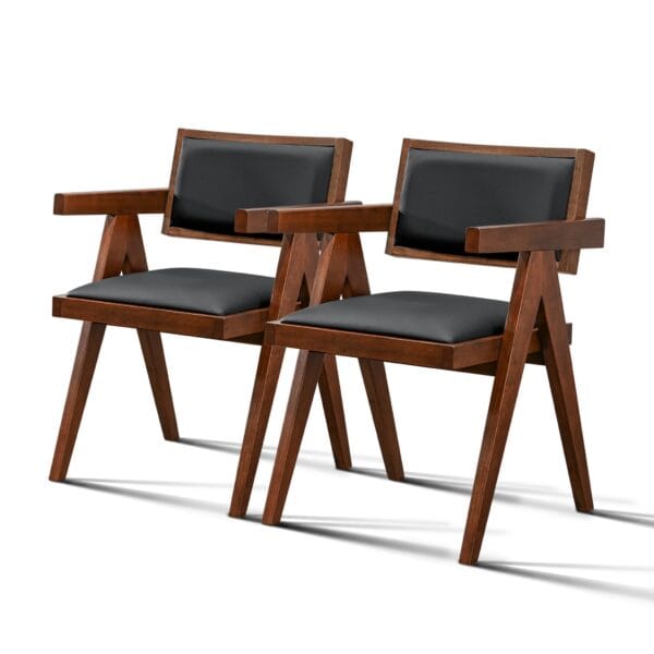 Black Vegan Leather Mid Century Modern Dining Chair (Set of 2)