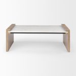 Athens 48.0L x 28.0W x 16.0H Light Brown Wood and White Marble Coffee Table