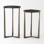 Atticus Black Wood and Antiqued Gold Metal Nesting Accent Tables (Set of 2)