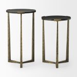 Atticus Black Wood and Antiqued Gold Metal Nesting Accent Tables (Set of 2)