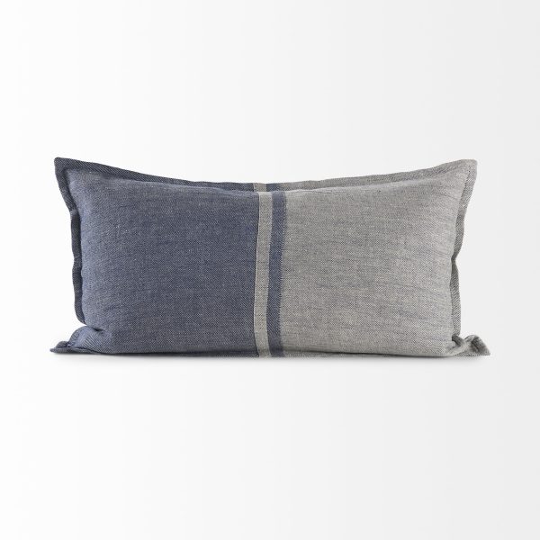Aubrielle 14L x 26W Gray and Blue Fabric Color Blocked Decorative Pillow Cover 2