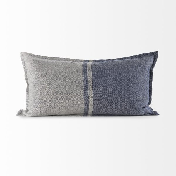 Aubrielle 14L x 26W Gray and Blue Fabric Color Blocked Decorative Pillow Cover 4