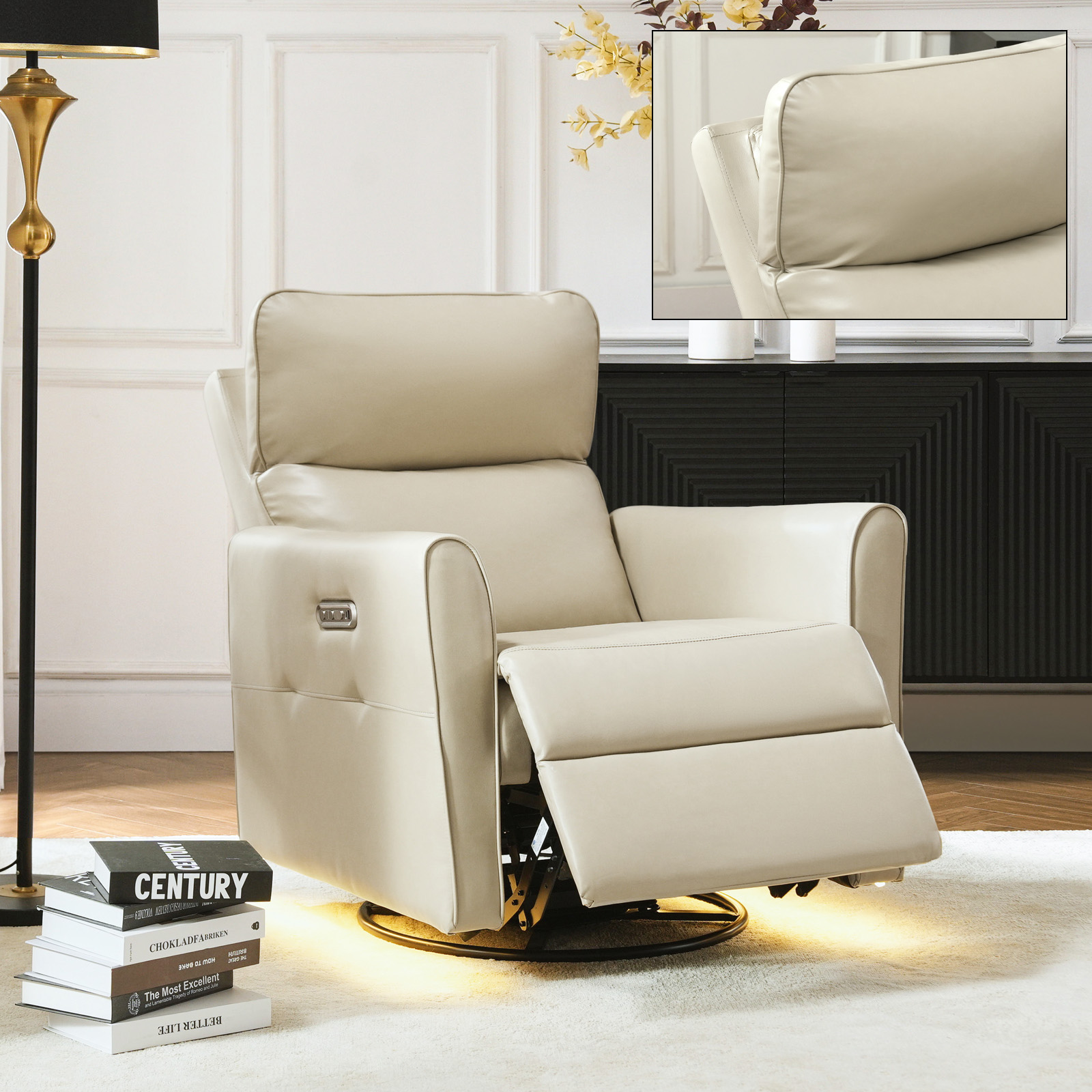 August Beige Faux Leather Power Recliner USB Charging Swivel Glider 2 August Beige Faux Leather Power Recliner USB Charging Swivel Glider - Image 2