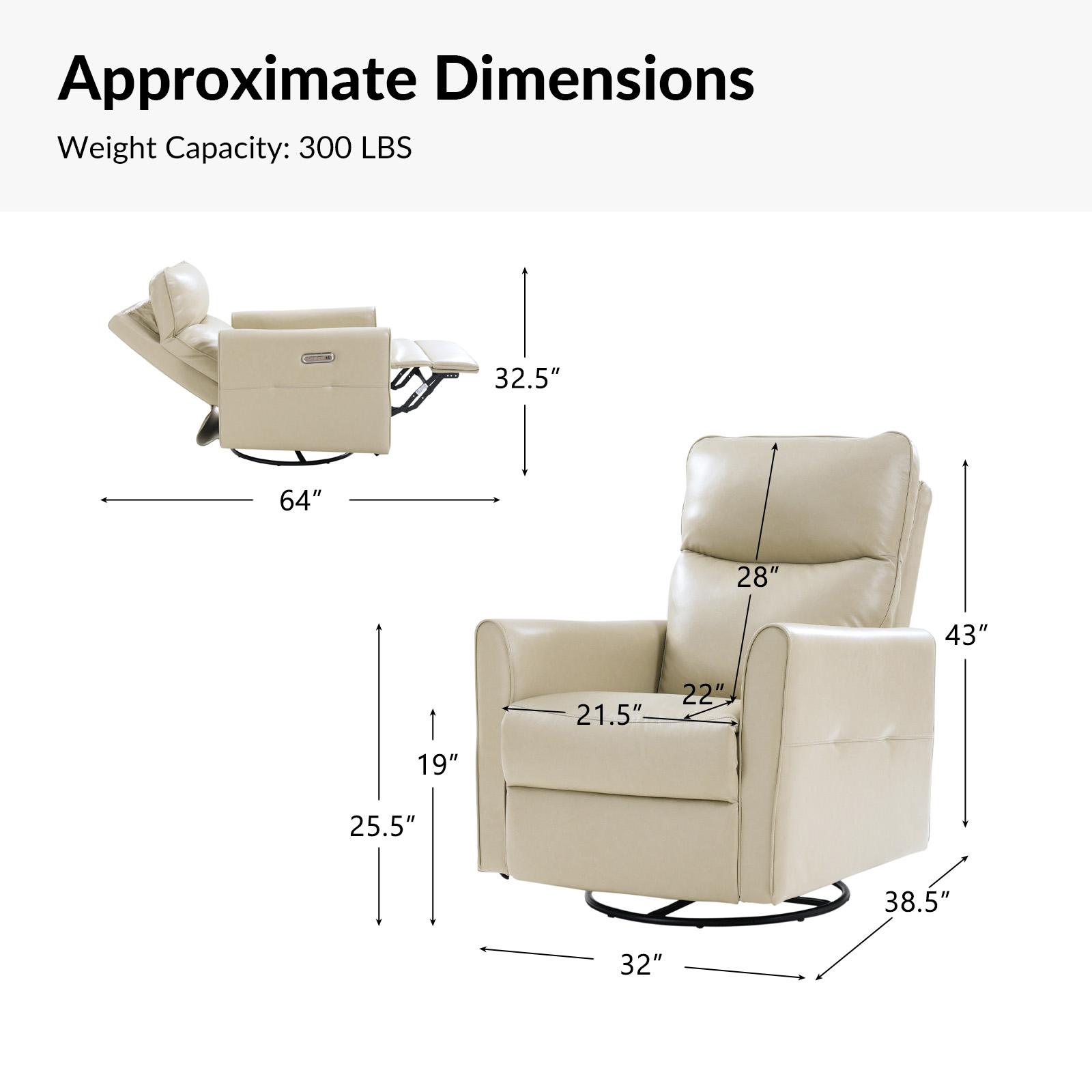 August Beige Faux Leather Power Recliner USB Charging Swivel Glider 5 August Beige Faux Leather Power Recliner USB Charging Swivel Glider - Image 5