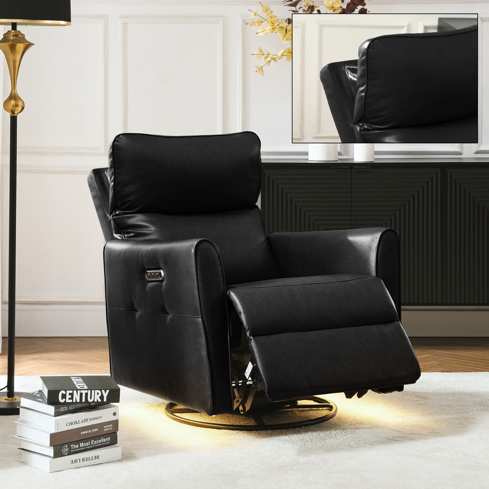 August Black Faux Leather Power Recliner with USB and Light 2 August Black Faux Leather Power Recliner with USB and Light - Image 2