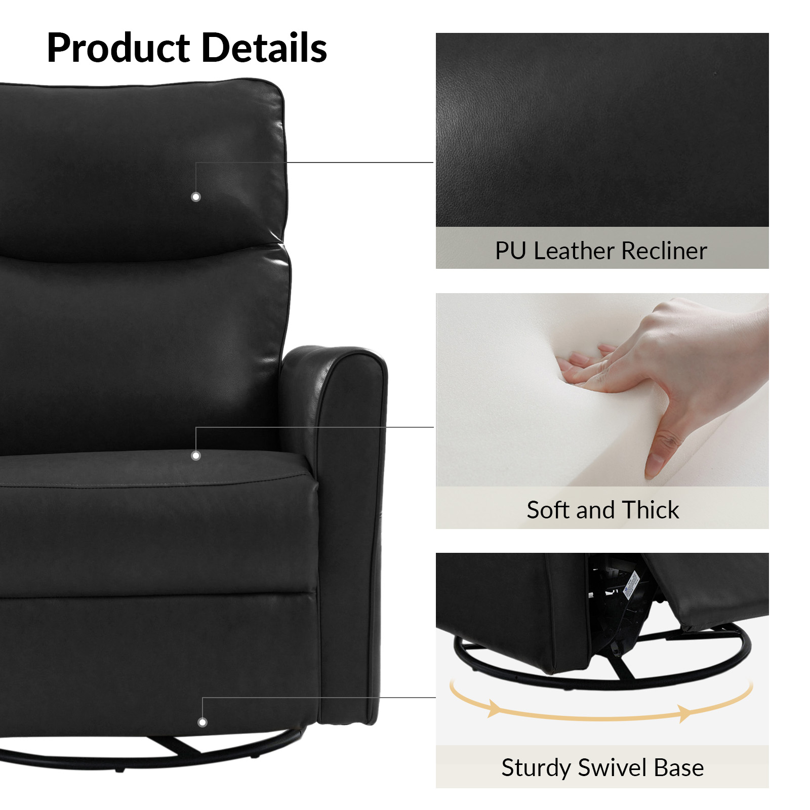 August Black Faux Leather Power Recliner with USB and Light 4 August Black Faux Leather Power Recliner with USB and Light - Image 4