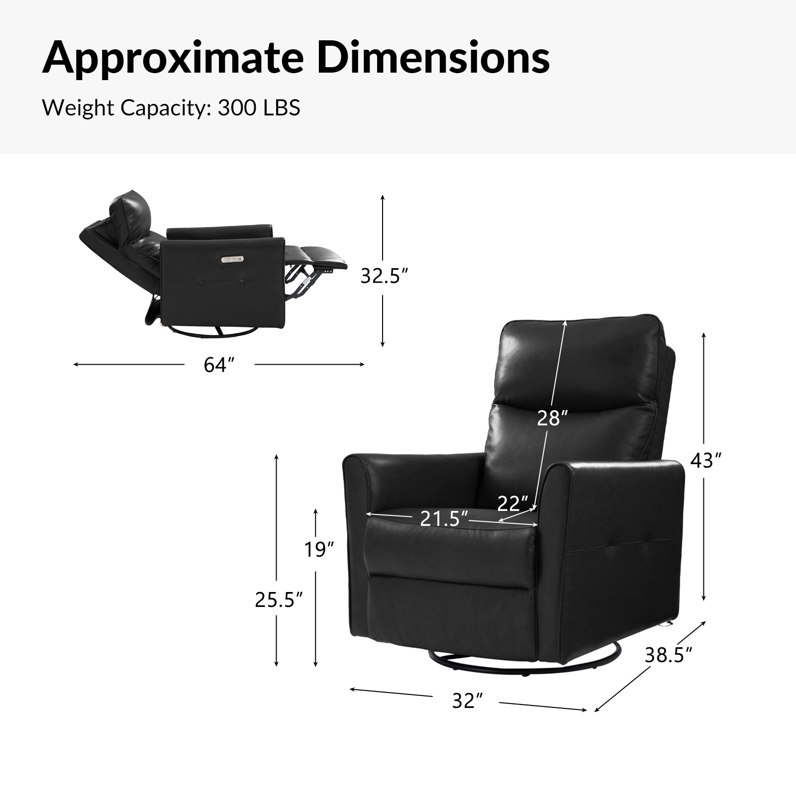 August Black Faux Leather Power Recliner with USB and Light 5 August Black Faux Leather Power Recliner with USB and Light - Image 5