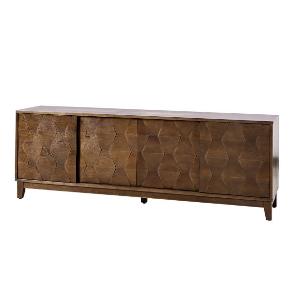 August Walnut 72 Inch Hexagonal Door Sliding Modern TV Stand 1