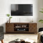 August Walnut 72-Inch Hexagonal Door Sliding Modern TV Stand 6 August Walnut 72-Inch Hexagonal Door Sliding Modern TV Stand