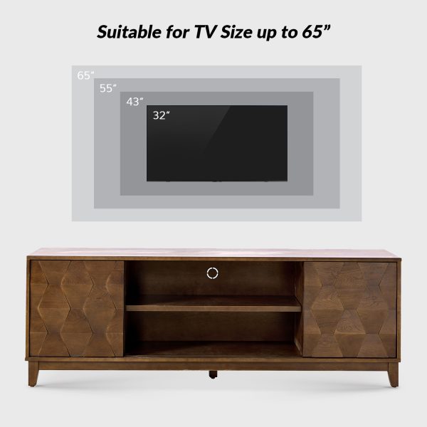 August Walnut 72 Inch Hexagonal Door Sliding Modern TV Stand 4
