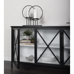 Aurelia 79.0L x 16.0W x 33.0H Black and White Metal Four Door Glass Cabinet